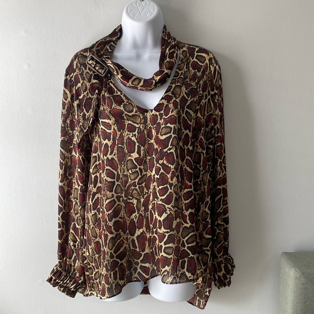 Zara Leopard Print Blouse - Red and Brown - Picture 2 of 11